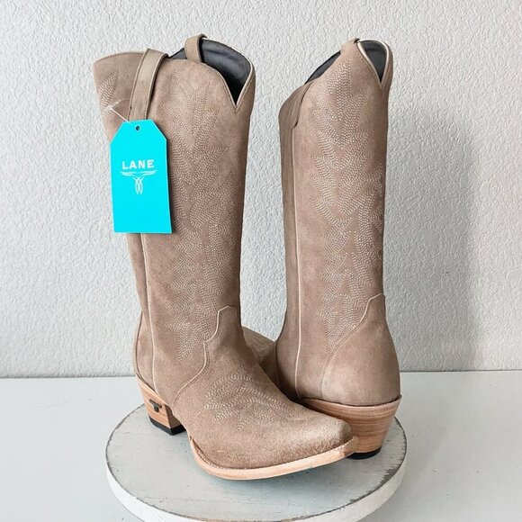 Lane Gallatin Womens Cowboy Boots 11 Latte Suede Cowgirl Western Mid Calf Tall - Picture 11 of 11